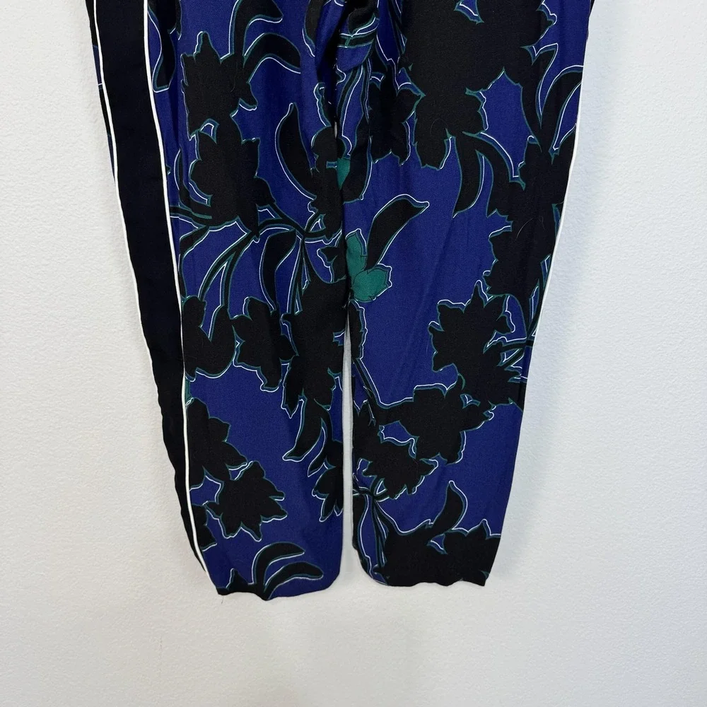 Parker‎ Pants Women's 10 Blue Floral Track Elastic Waist Drawstring Tapered